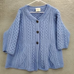 Kilronan Knitwear Cardigan Sweater Merino Wool Irish Cable Knit XL Light Blue